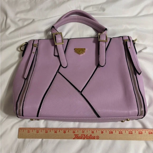 👜 Vangoddy Lavender Structured Satchel Handbag Gold Hardware - Picture 3 of 7